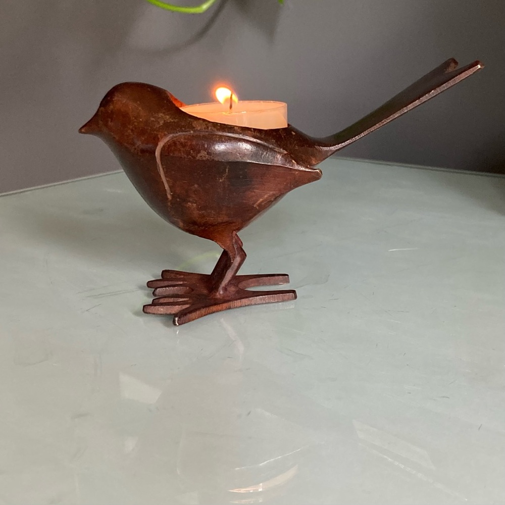 Brown Metal Bird Tealight Holder